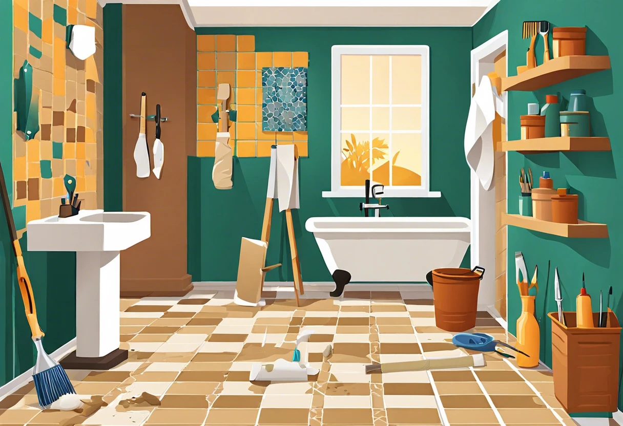 A renovated bathroom showing tiles on painted drywall, illustrating the process of tiling over painted surfaces.