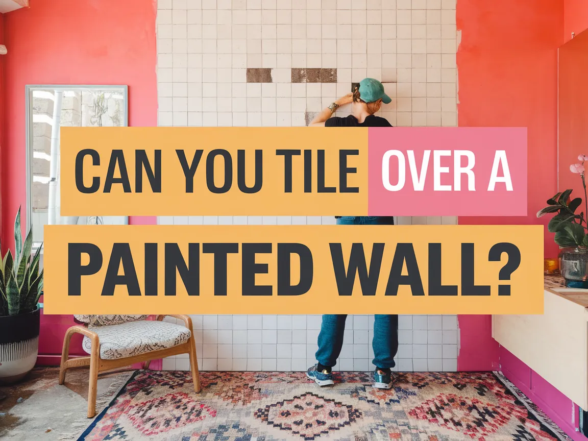 Person tiling over a painted wall, illustrating the process of tiling on a painted surface.