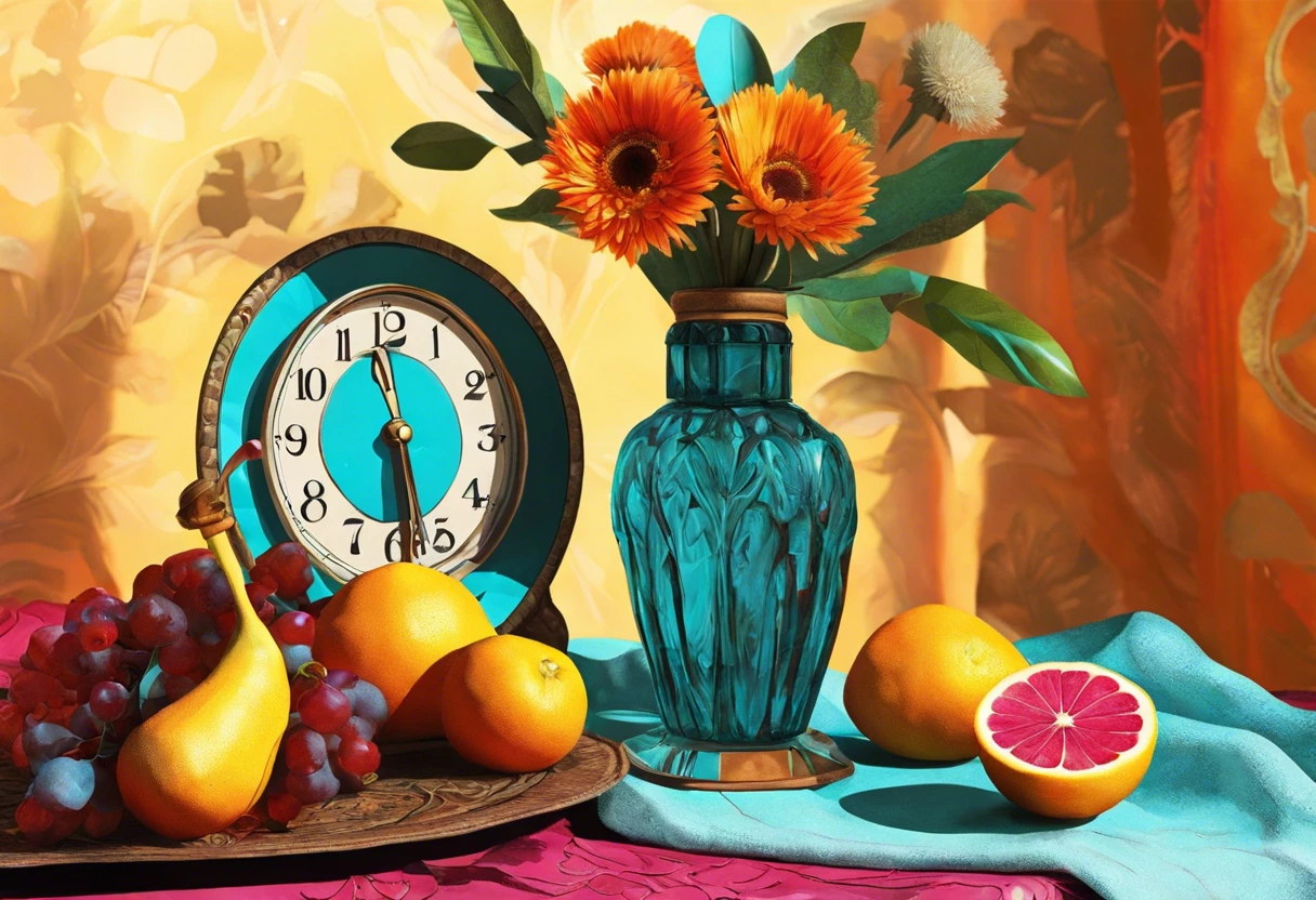 A still life image demonstrating the process of making an image transparent in Paint, featuring vibrant colors and objects.