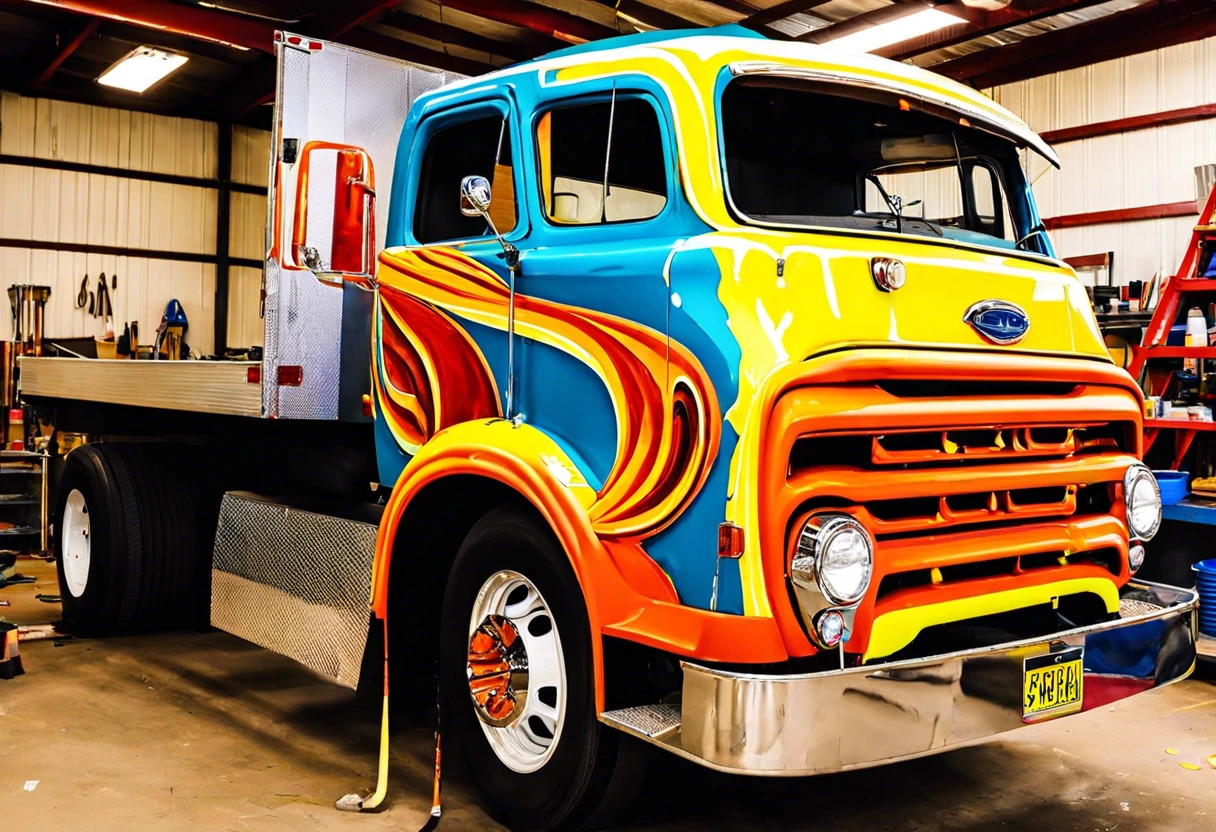 Vibrantly painted truck showcasing colorful design and quality craftsmanship related to truck paint job costs.