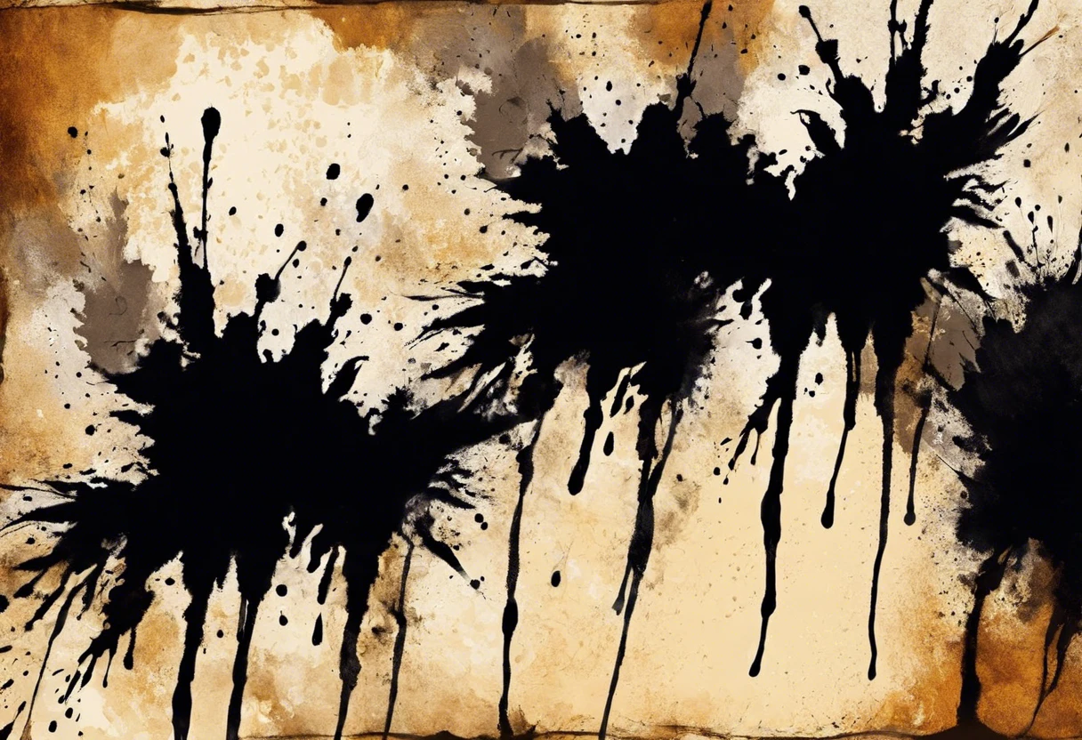 Abstract painting with black splatters on a textured background highlighting signs of originality in art.