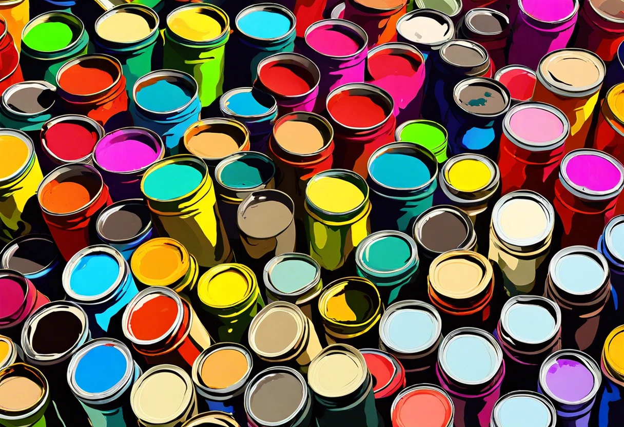 Various cans of unused paint available in Indianapolis for creative projects
