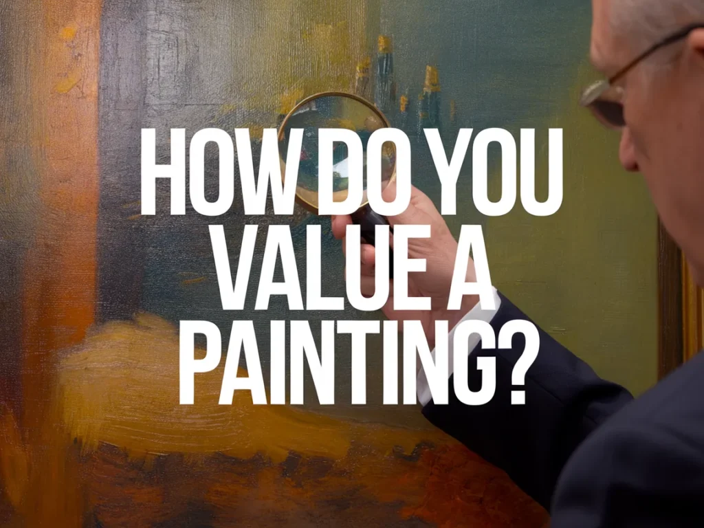 Close-up of an art expert examining a painting to assess its value
