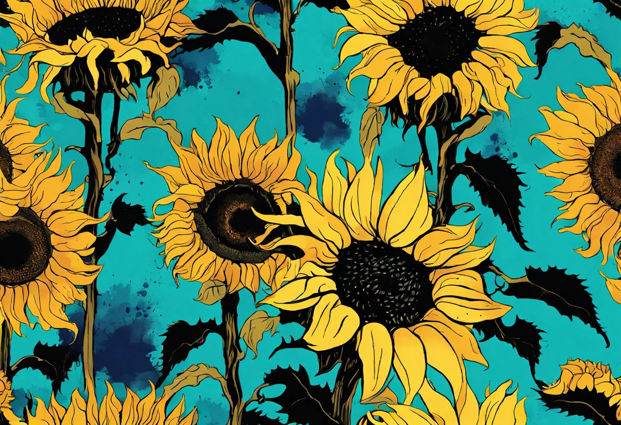 Vibrant depiction of Van Gogh's Sunflowers painting, illustrating its potential for commercial use.