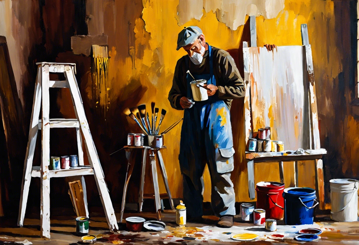 An artist preparing to paint in a workshop, discussing the waiting time after priming.