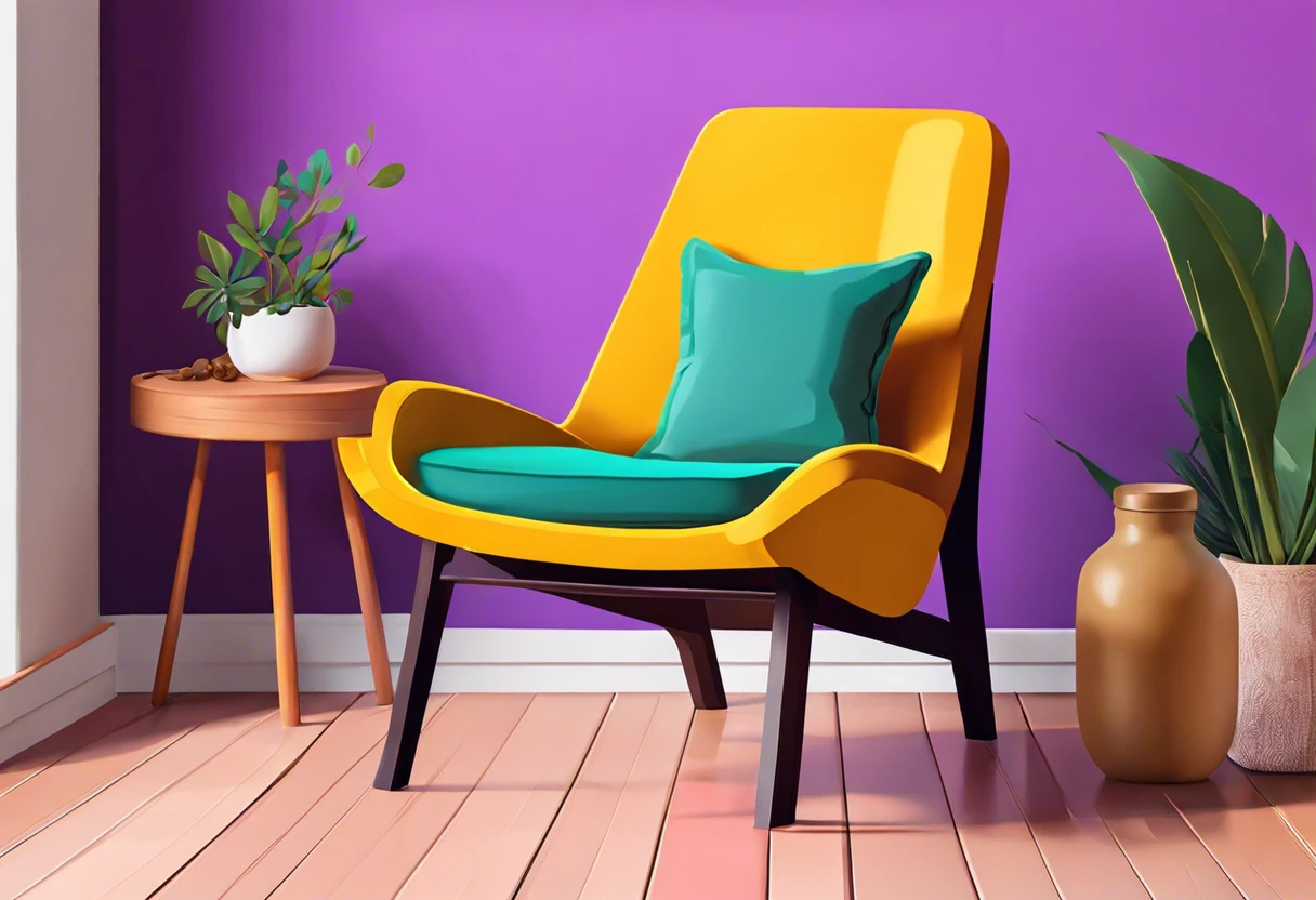 A modern chair painted with wall paint, showcasing vibrant colors suitable for furniture.
