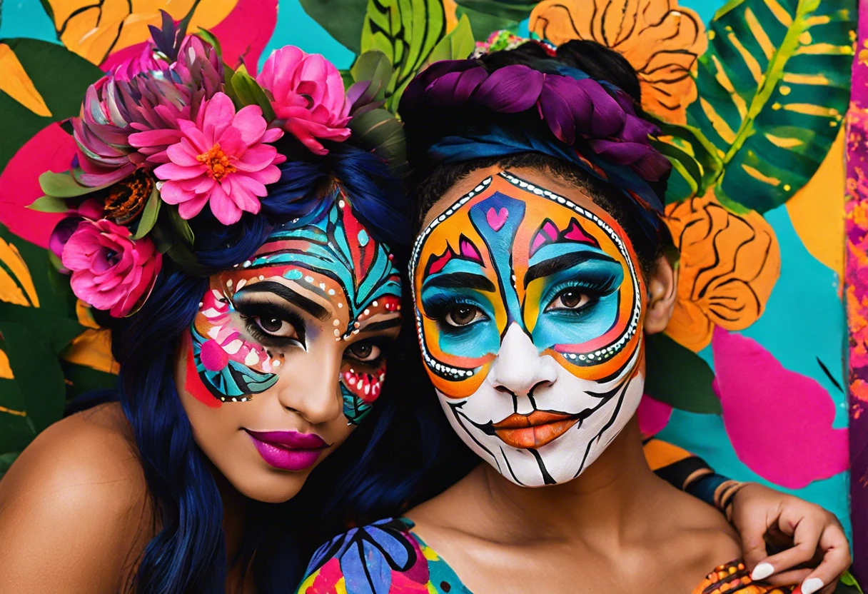 Two individuals with colorful face paint designs, showcasing the use of washable paint on skin.