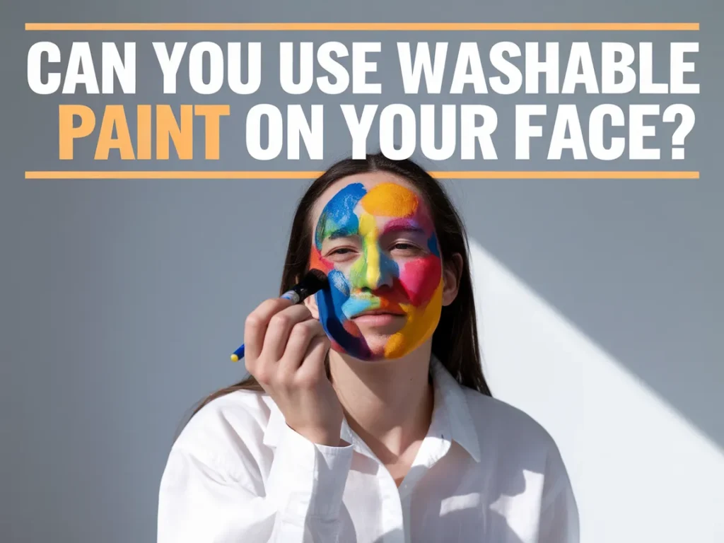 A person applying colorful washable paint on their face, highlighting the topic of using washable paint for face art.