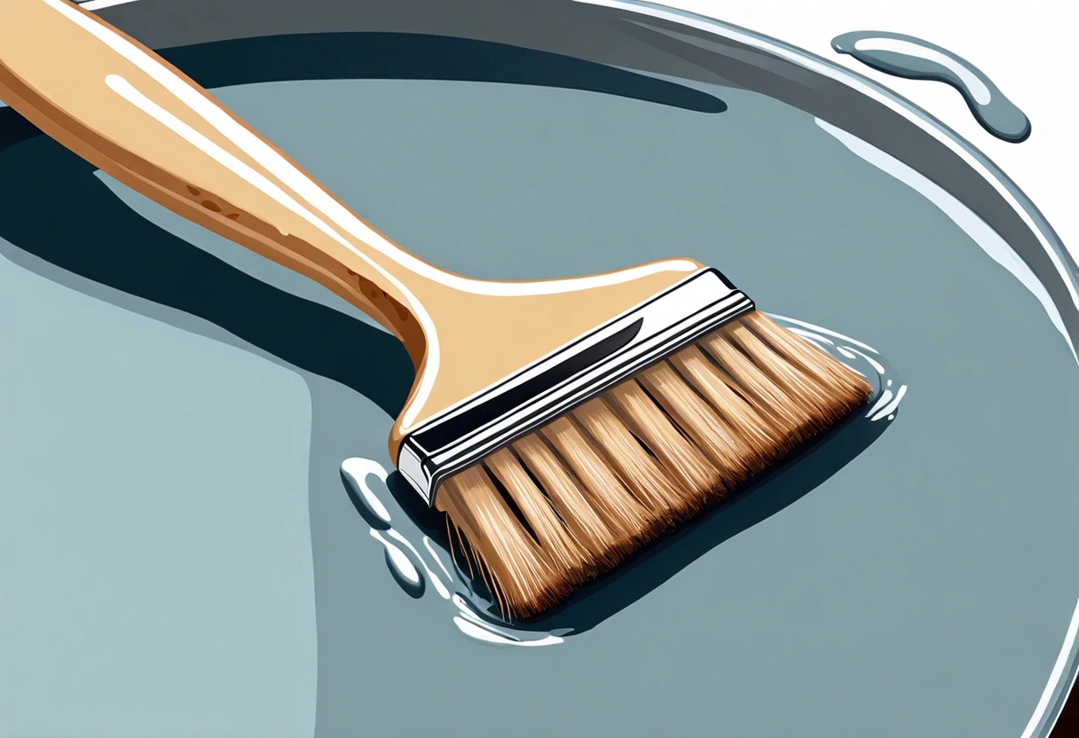 Brush applying water-based paint over an oil-based primer showing compatibility options.