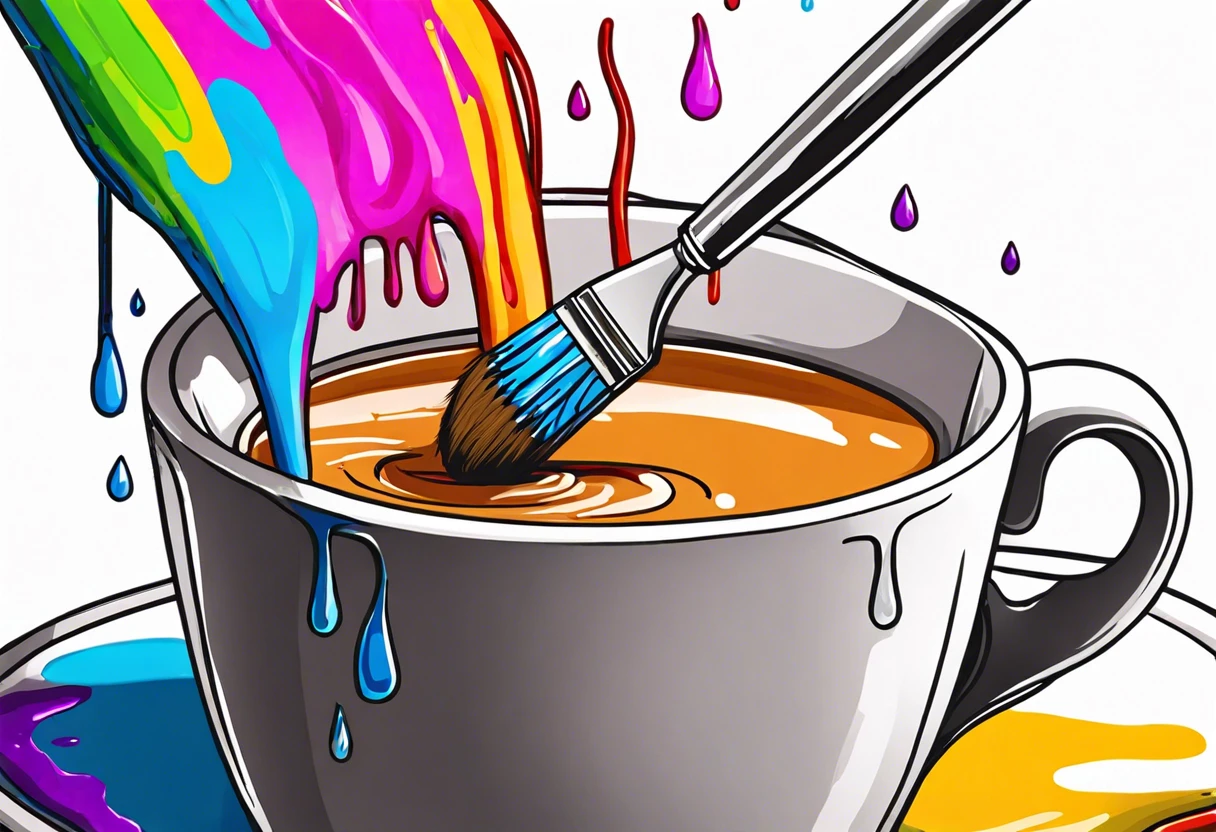 A vibrant image showing paint being mixed with water in a cup, illustrating the process of adding water to paint.