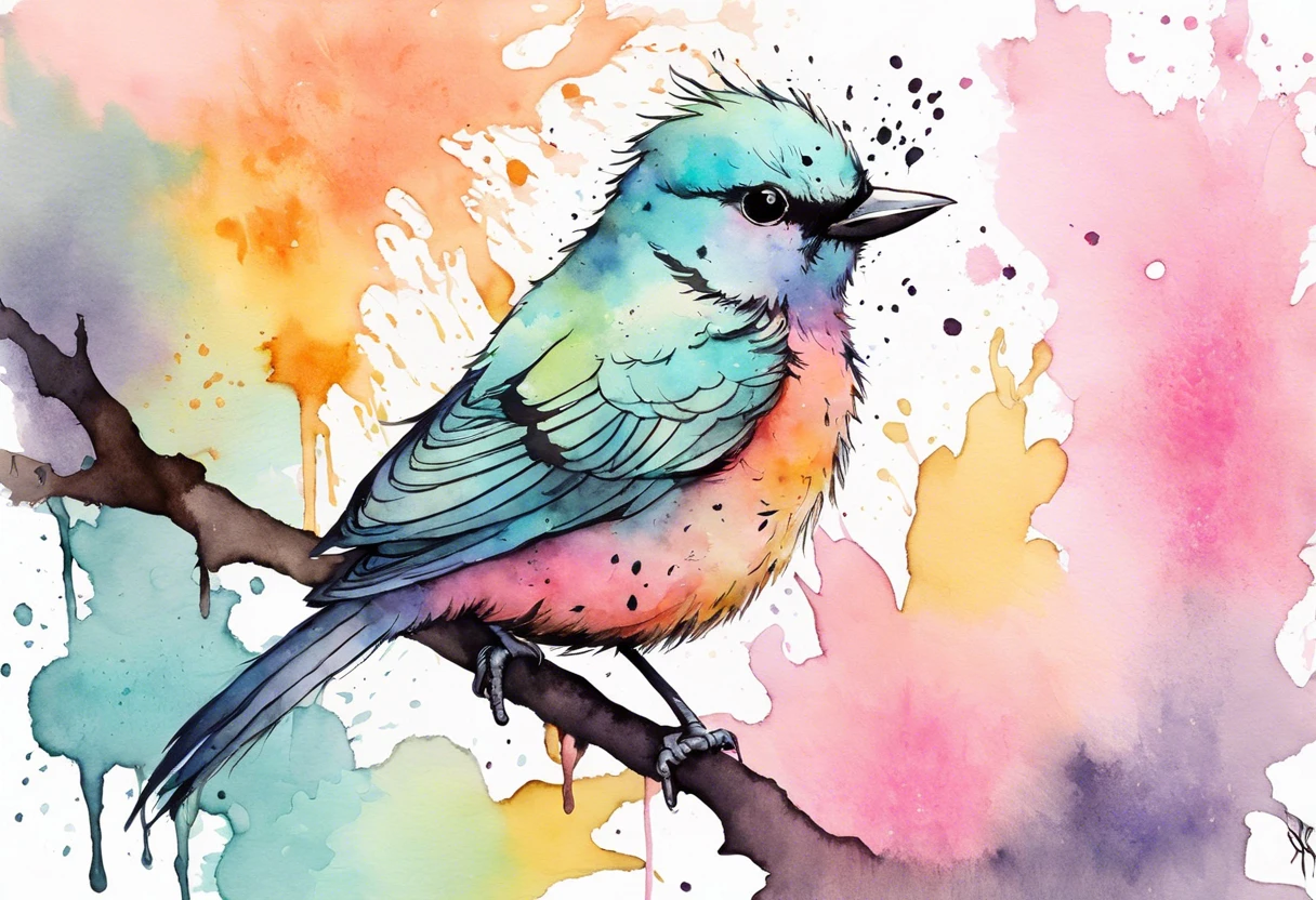 Vibrant watercolor painting of a bird perched on a branch, showcasing techniques for painting birds in watercolor.