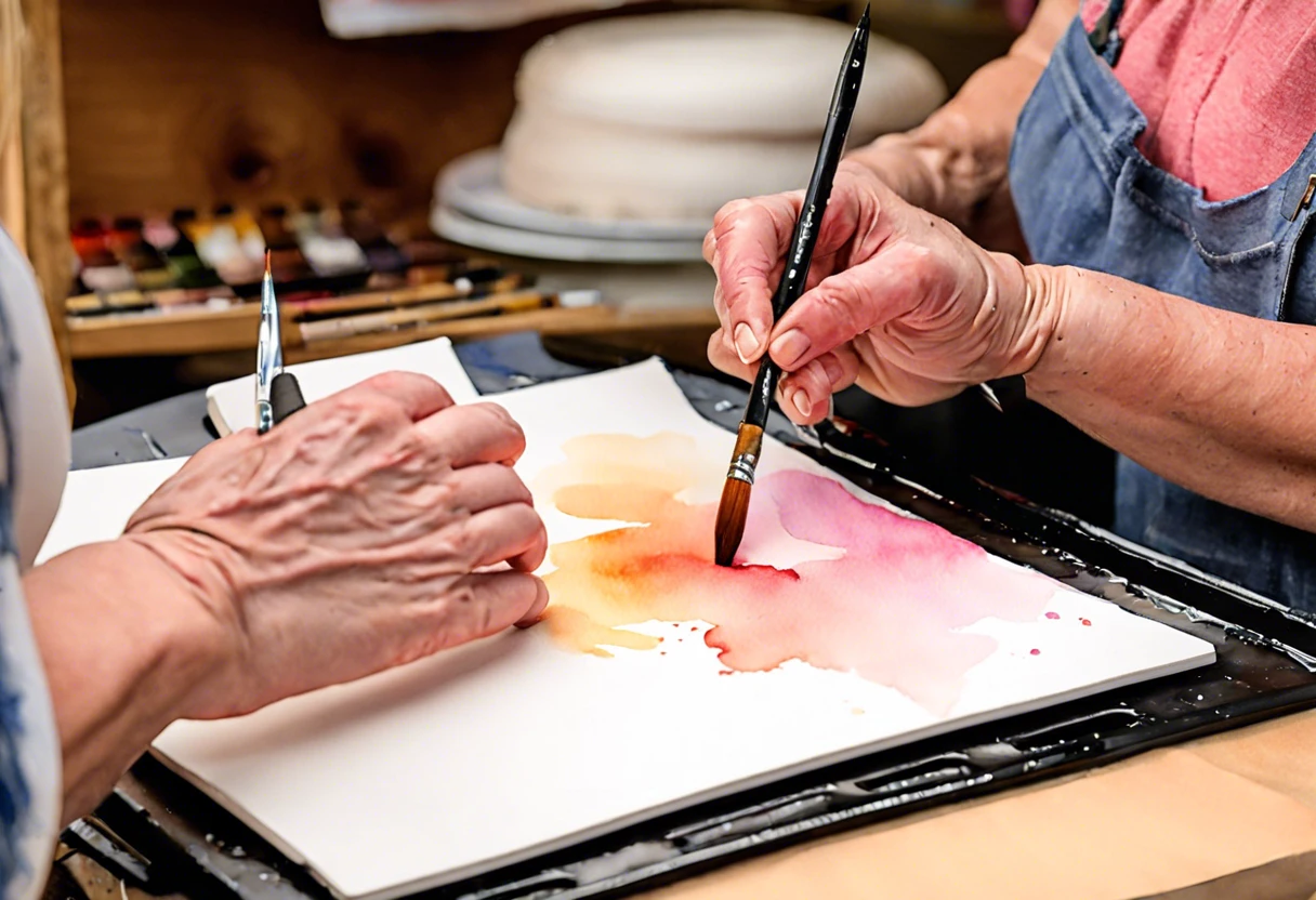 Painting with watercolors on a regular sketch pad showing vibrant colors in progress