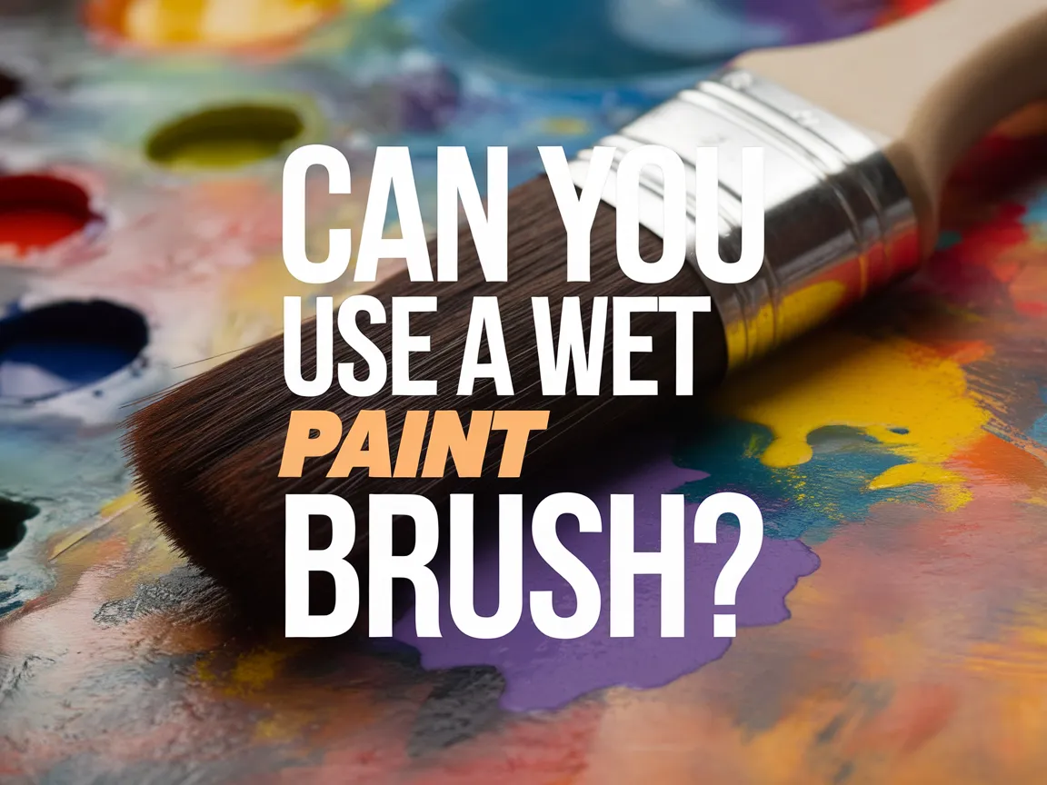 A close-up of a wet paint brush on a vibrant paint palette, illustrating the question of using a wet paint brush.