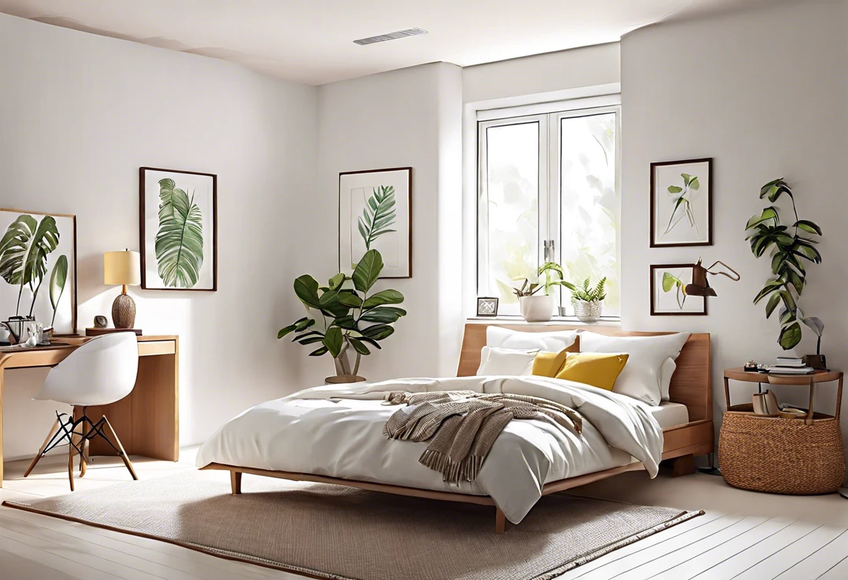 A beautifully decorated bedroom using white base paint, showcasing a light and airy atmosphere, ideal for exploring the use of white base paint without tint.