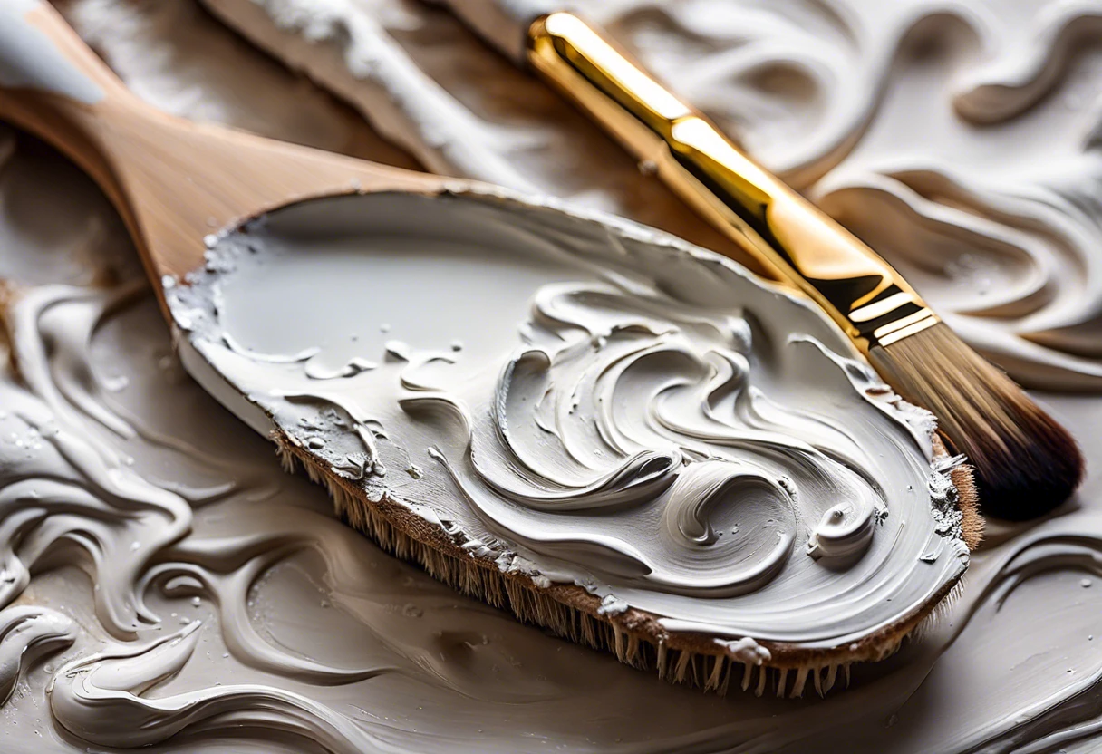 A close-up of white paint on a palette and brush, illustrating the texture and application of white paint.