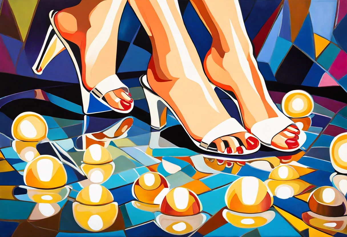 Close-up of white painted toenails, symbolizing purity and elegance.