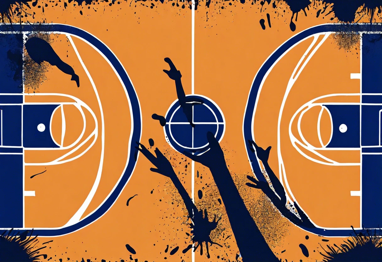 An artistic representation of a painted NBA basketball court highlighting the design and markings that define the game.