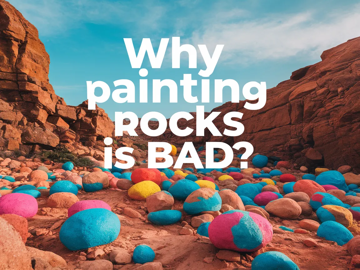 Colorfully painted rocks scattered in a natural landscape highlighting the negative impact of painting rocks.