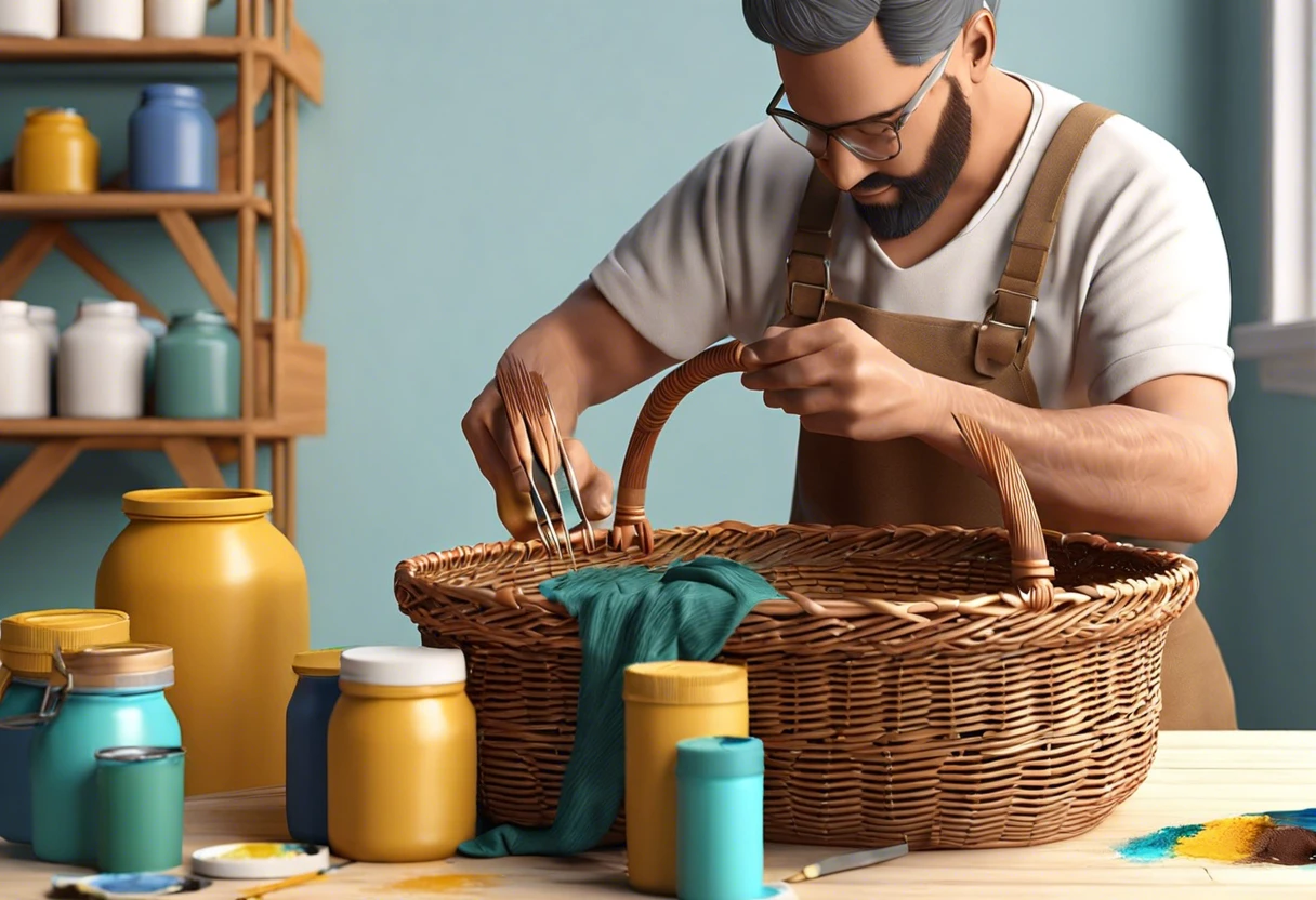 A person painting wicker, showcasing the steps to effectively paint wicker furniture.