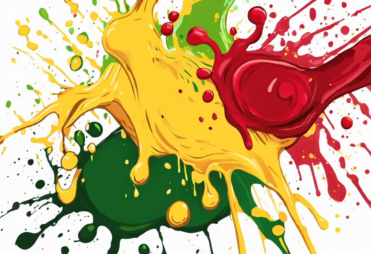 Mixing red and green paint to create yellow paint.